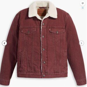 Men's Levi's Sherpa/Denim Trucker Jacket in Burgundy - XL